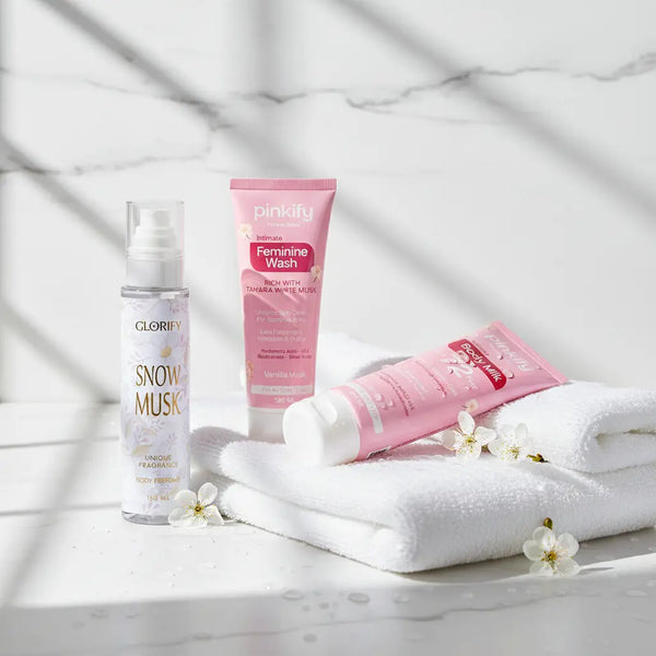 مجموعة مسك الطهارة ( بدي مسك+ بدي ميلك + غسول نسائي بالمسك )